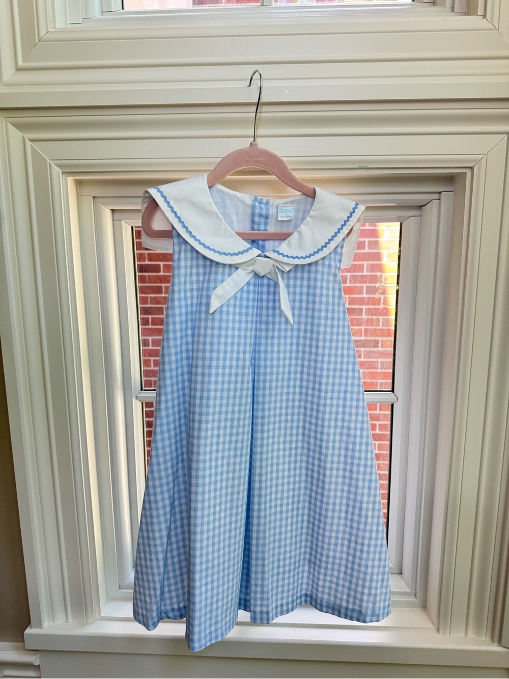 Edgehill Collection Light Blue Gingham Dress with White Sailor Collar
